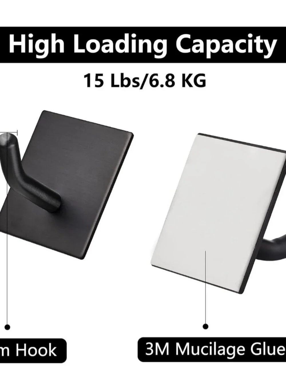 Matte Black Stainless Steel Square Wall Hooks - Set of 6